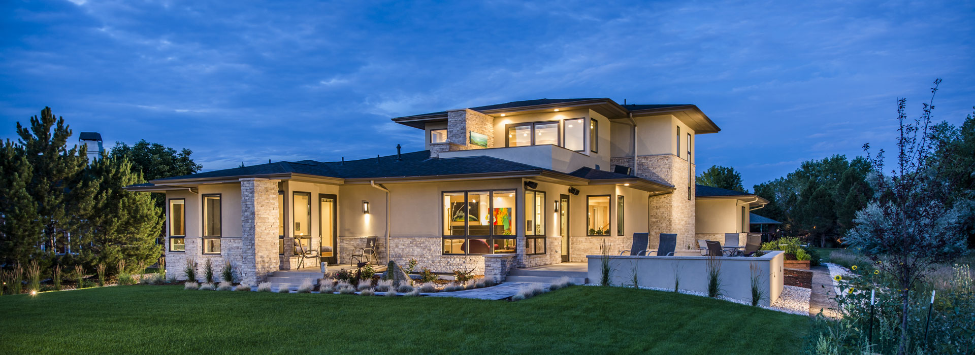 Brinkman Burd Residence Rear Elevation View at Twilight